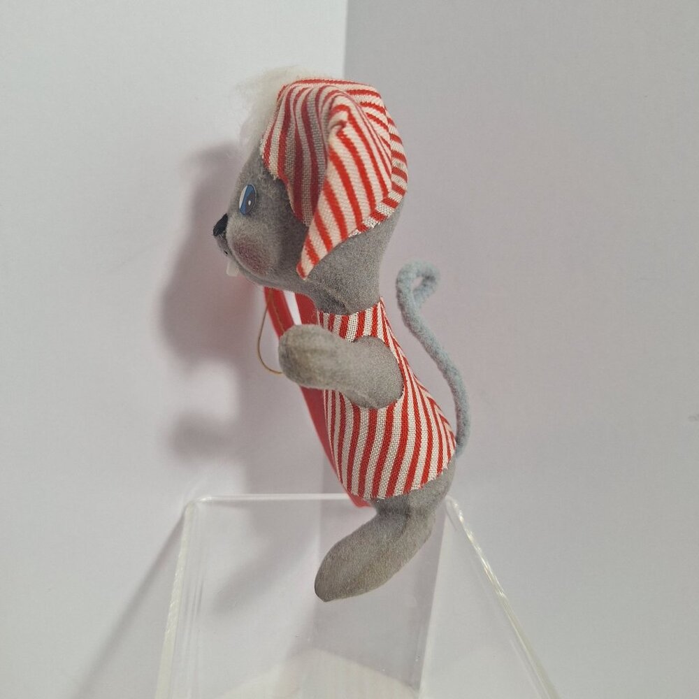 3 Vtg Flocked Mouse Mice Lot 4" Christmas Ornaments White Gray Nurse Adorable! - Picture 5 of 11